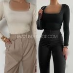 کراپ یقه خشتی آستین بلند - Image 2